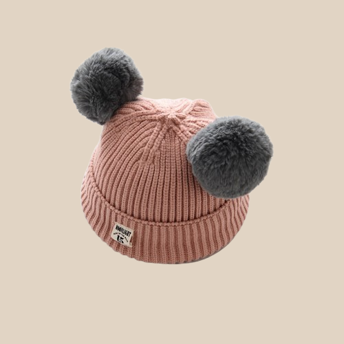 Bonnet Enfant en Laine Douce avec Double Pompons