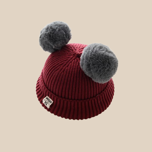 Bonnet Enfant en Laine Douce avec Double Pompons