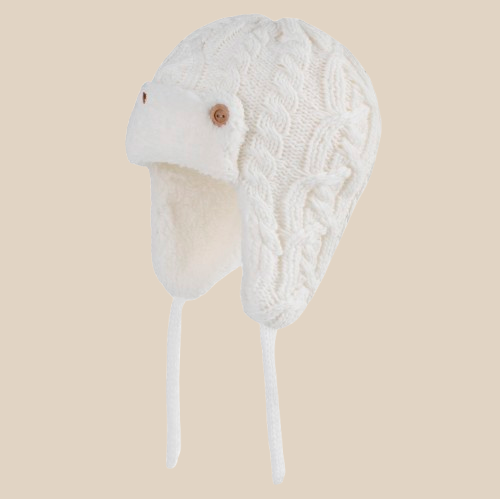 Bonnet Enfant Cache-Oreilles en Laine Doublé Velours avec Lacet Ajustable