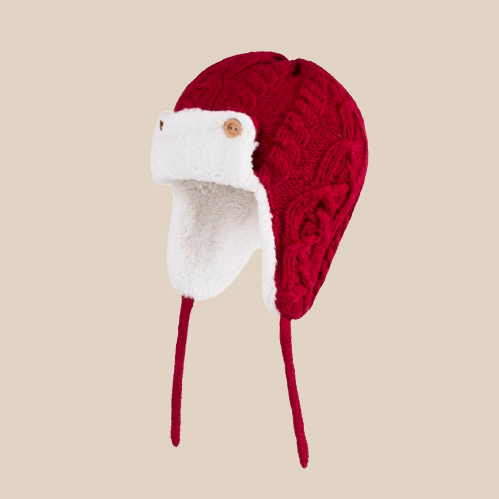 Bonnet Enfant Cache-Oreilles en Laine Doublé Velours avec Lacet Ajustable