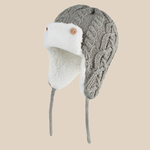 Bonnet Enfant Cache-Oreilles en Laine Doublé Velours avec Lacet Ajustable