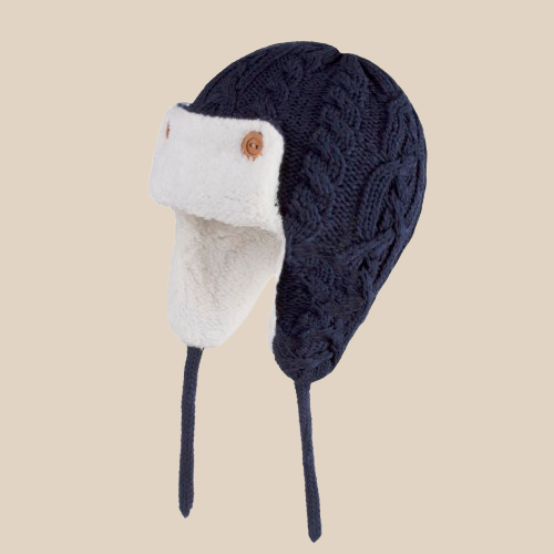 Bonnet Enfant Cache-Oreilles en Laine Doublé Velours avec Lacet Ajustable